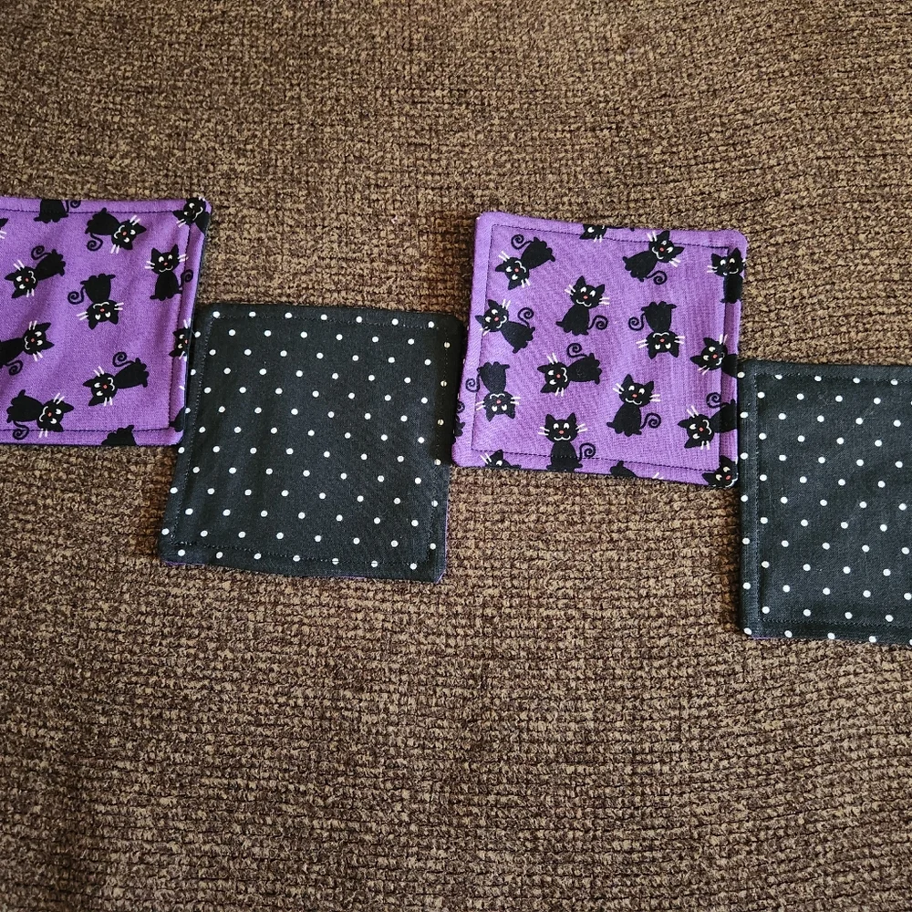 Halloween Coasters Set Of 4 Black Cats Purple New